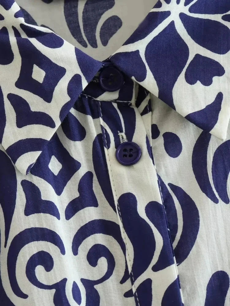 Foridol Blue Flower Print Vintage Casual Shirt Dress Women 2025 Single Breasted Loose Boho Maxi Long Vestidos Dresses Fashion