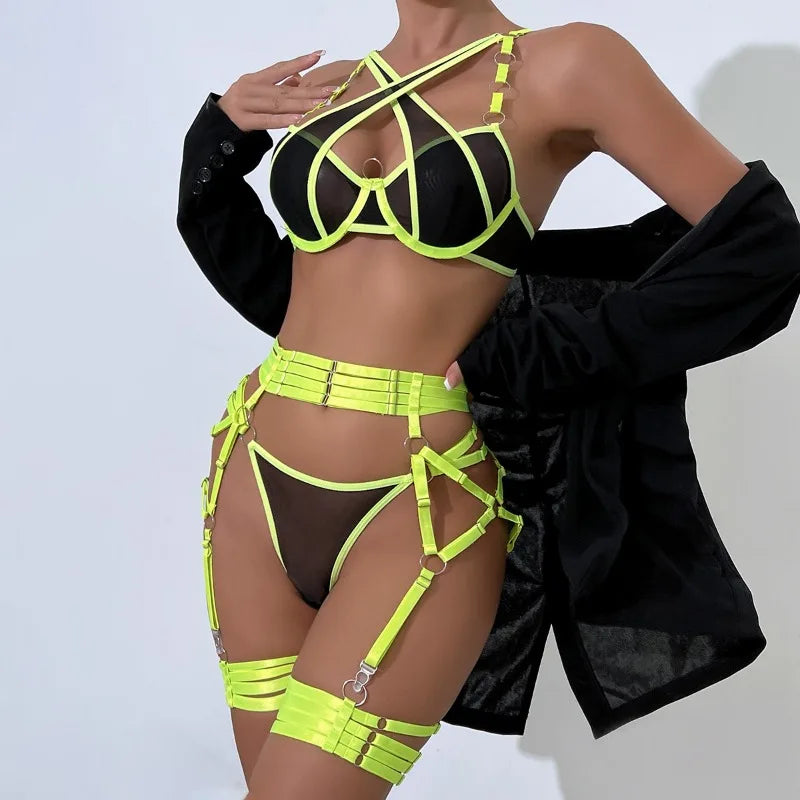 Toucheart Sexy Floral Embroidery Underwear Steel Ring Bra Lace Mesh Sexy Webbing Hollow Waistband Hanging Erotic Lingerie Suit