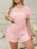 Plus Size 3XL 4XL 5XL Casual Loungewear Letters Print Pajamas Set Women's Short Sleeve Tee And Elastic Shorts Homewear