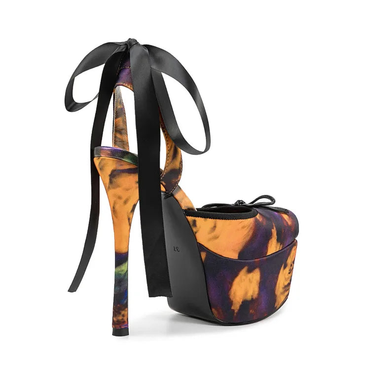New Design Platform Women High Heeled Sandals for Woman's Square Toe Butterfly-Knot Ankle Riband Thin Heels Shoes Mujer Pumps