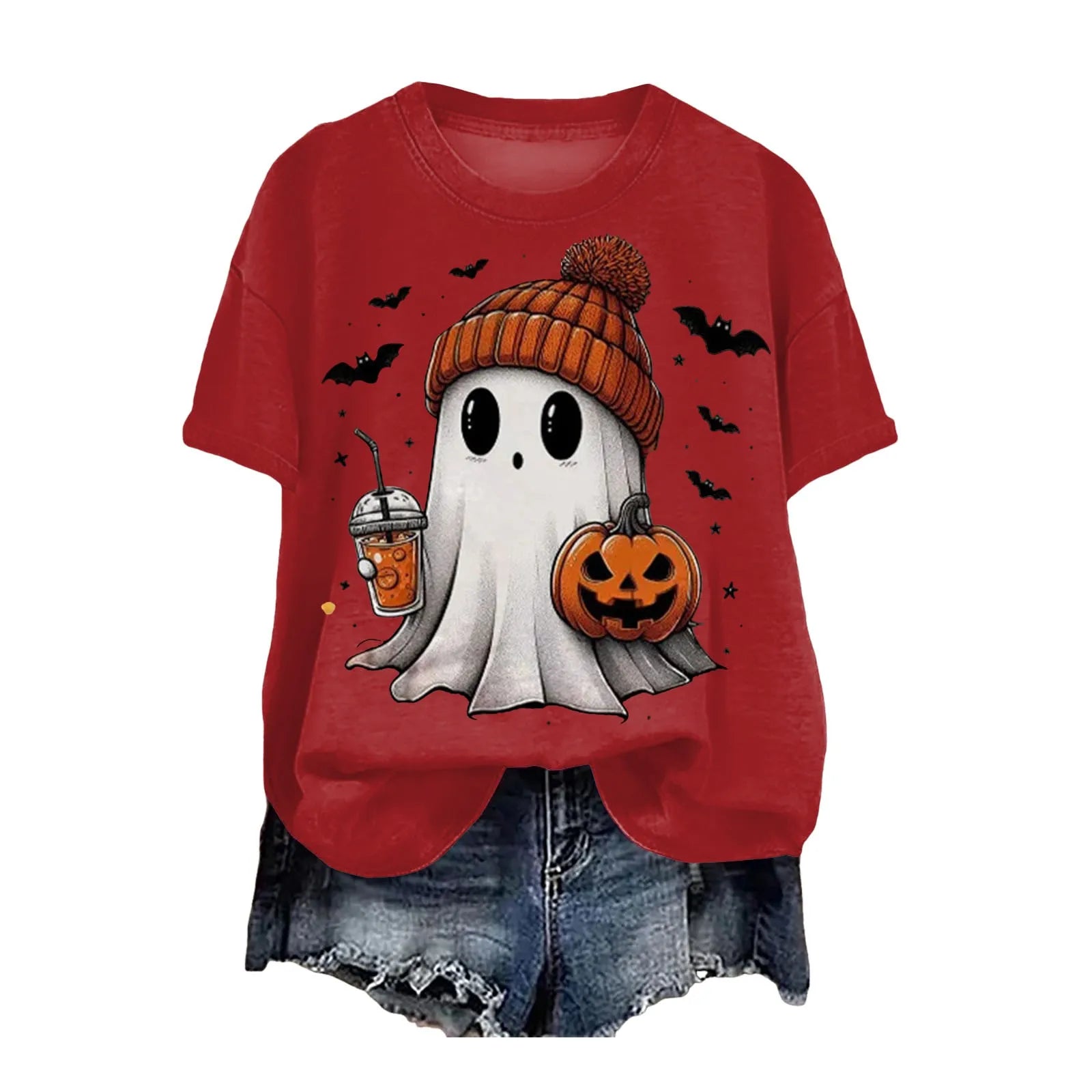 Cute Printed Halloween Shirt For Women Funny Crew Neck Short Sleeve Clothes Top Tee Shirts Halloween Cosplay Tops Humor T-Shirt