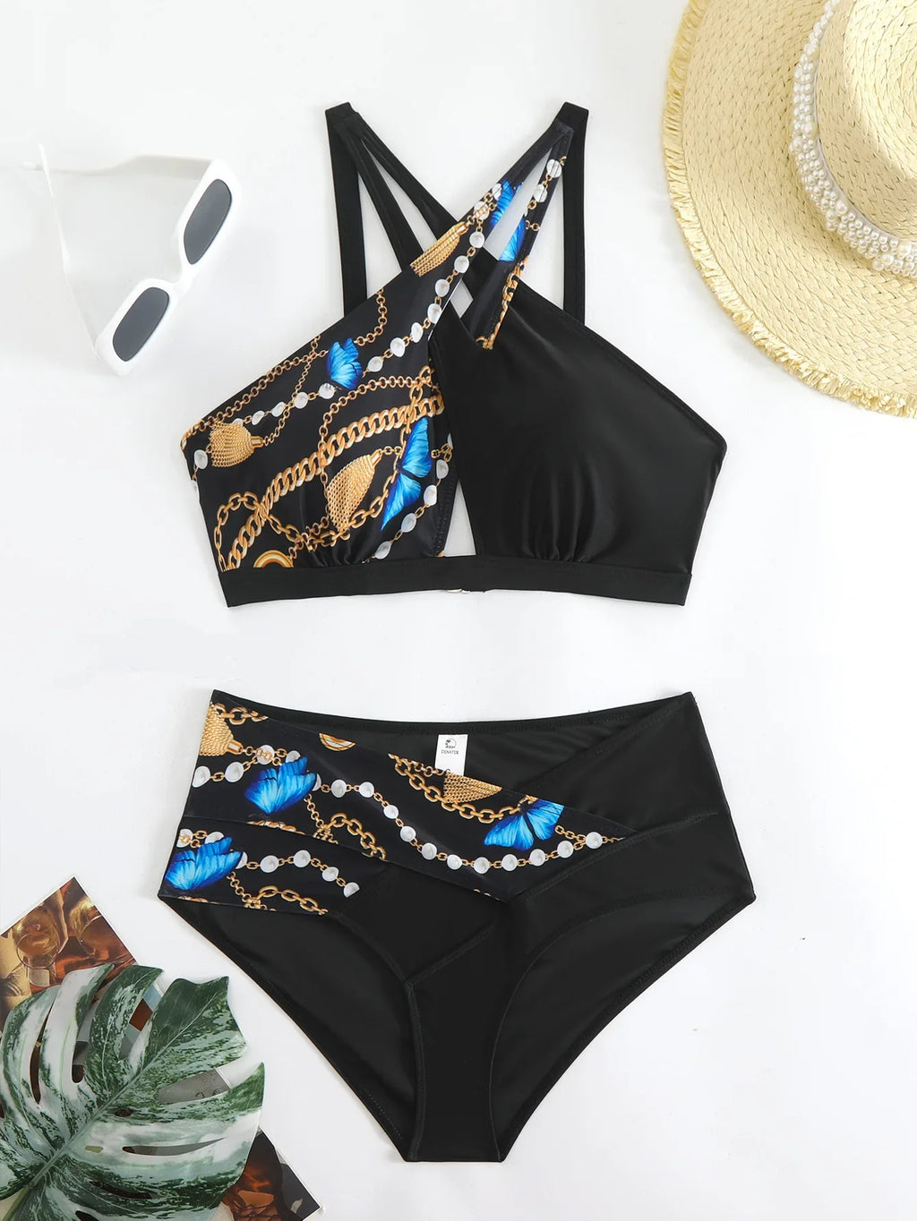 Women's Plus Size Triangle Halter Cross Back Bikini Set - European American Style Separable Swimsuit