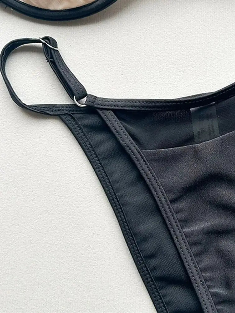 New Splicing Mesh Sheer Bikini Women Swimwear Female Swimsuit Two-Pieces Bikini Set High Leg Cut Bather Bathing Suit Swim V7742