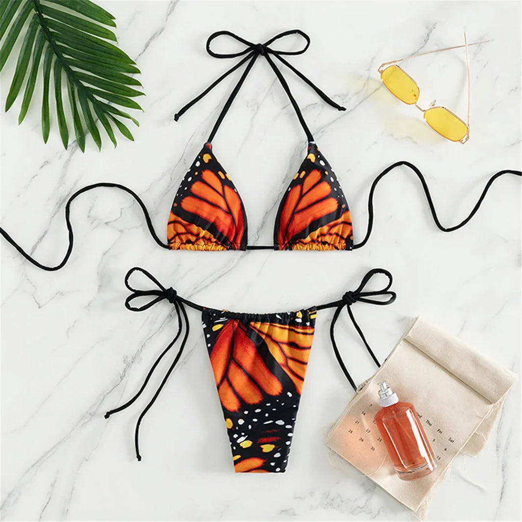 Sexy 4 Colors Printed Halter Padded Bikini Female Swimsuit Women Swimwear Two-pieces Bikini set Bather Bathing Suit Swim K4910