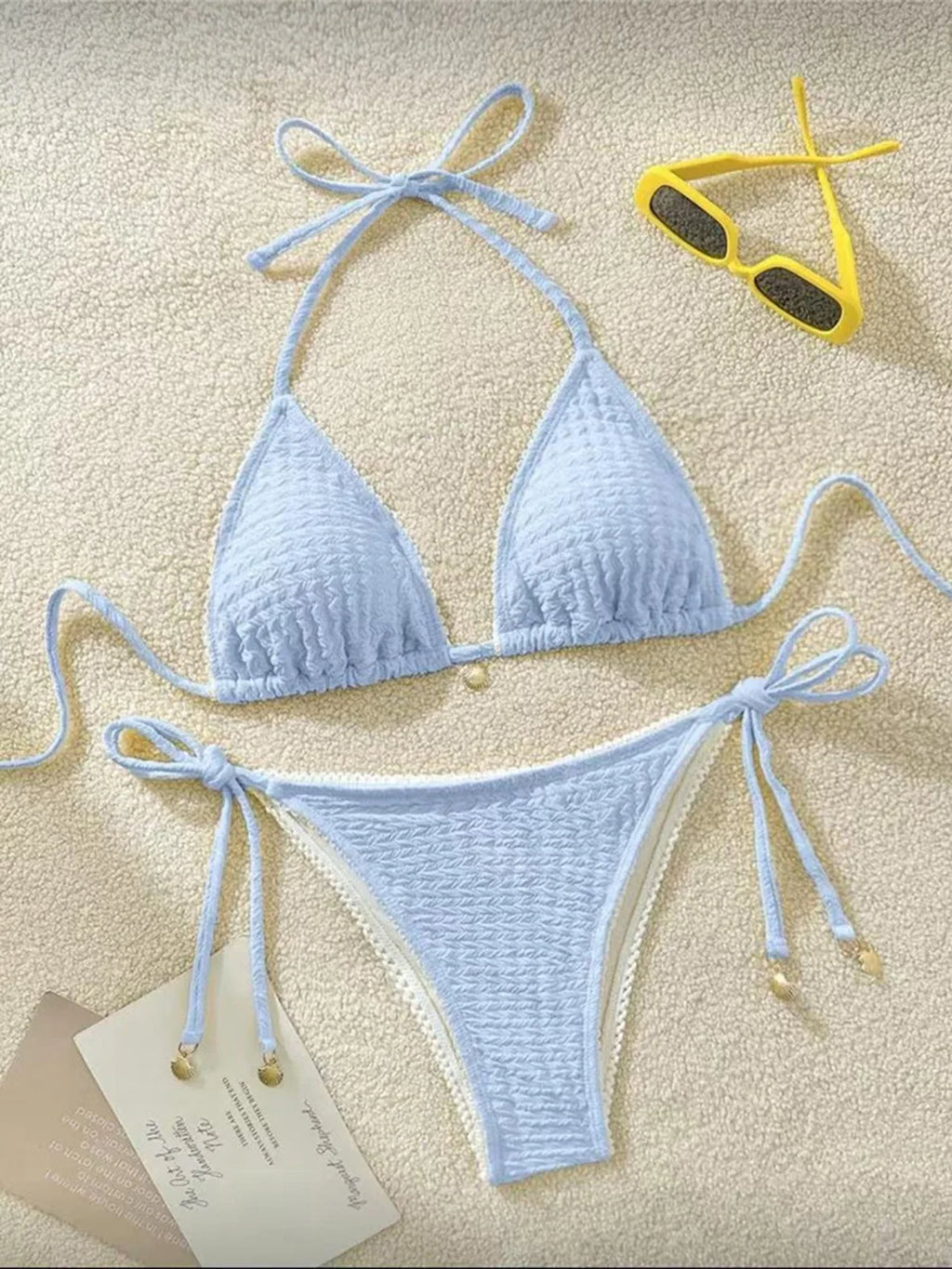 High Cut Leg Two-Pieces Bikini Set Bather Bathing Suit Swim Wrinkled Crinkled Halter Bikini Women Swimwear Female Swimsuit M125