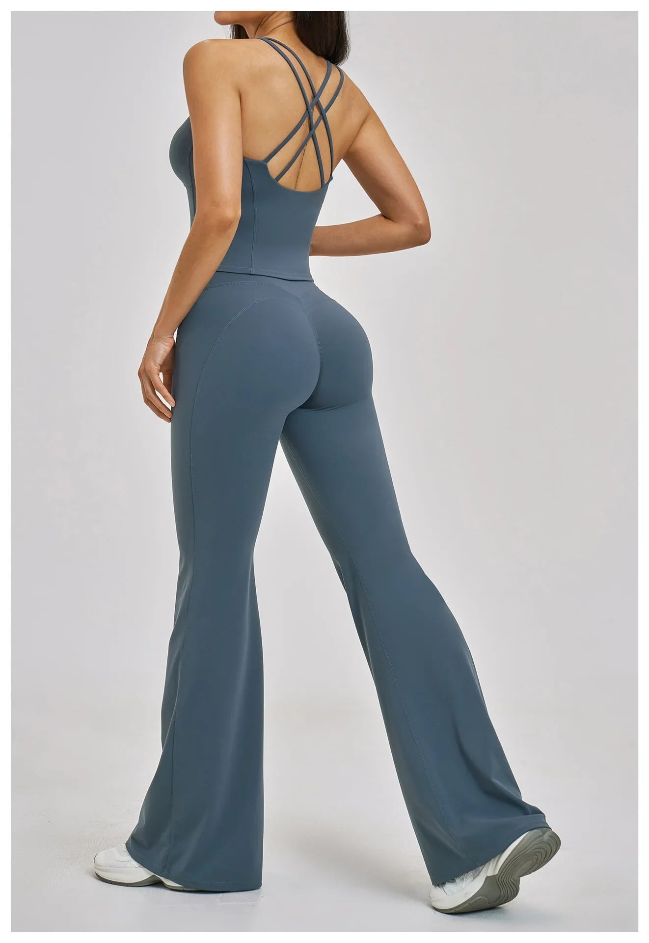 Summer Yoga Set Women Back Cross Shock-absorbing Slim Sports Tank Top Exercise Sets Outwear Running Flare Leggings Fitness Suits