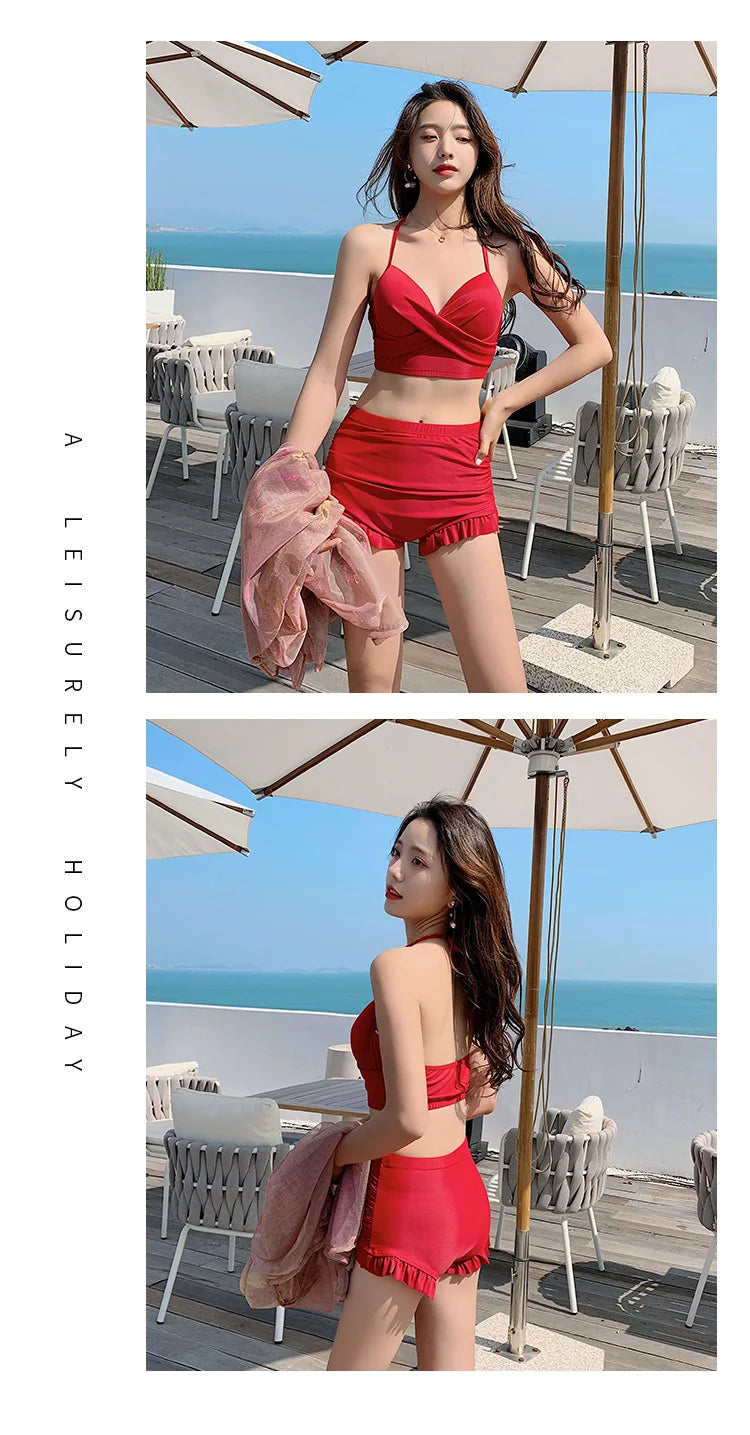 New women's swimsuit split bikini three-piece boxer long-sleeved spa swimsuit