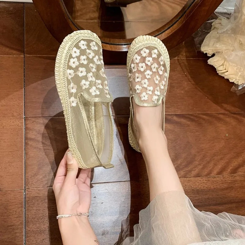 Fashion Summer  Breathable Shoes 2026 New in Light Casual Offer Flat Flowers Rhinestone Ladies Footwear