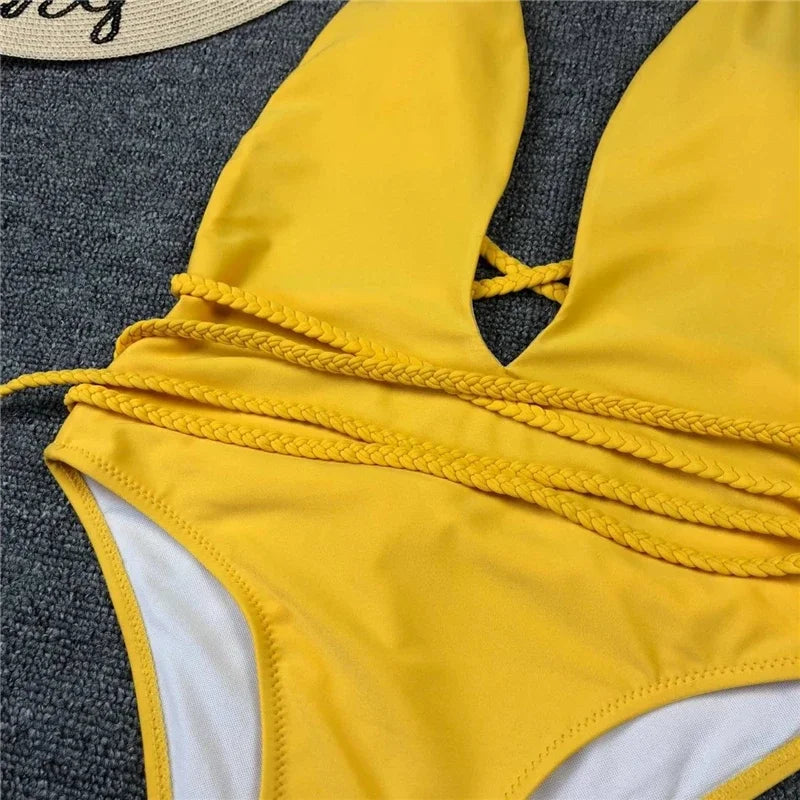 Sexy Deep V Neck Wrap Around Female Swimwear One Piece Swimsuit Women Backless Monokini High Leg Cut Bathing Suit Swim Beachwear