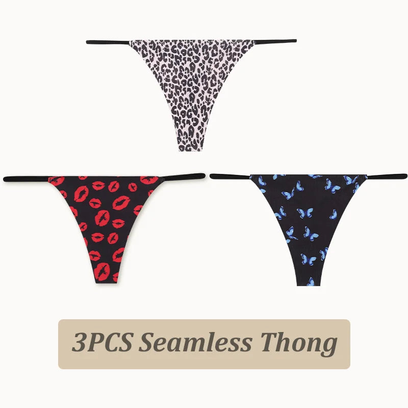 3PCS Women Seamless Leopard Butterfly Panties Sexy Ultra-thin Briefs Female Ice Silk No Trace Underwear Low Rise Soft Lingerie