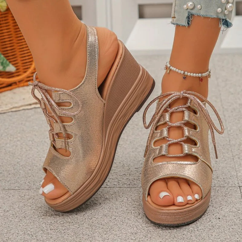 Women Sandals Summer New Wedges Platform Sandals Women Sexy High Heels Shoes Peep Toe Open