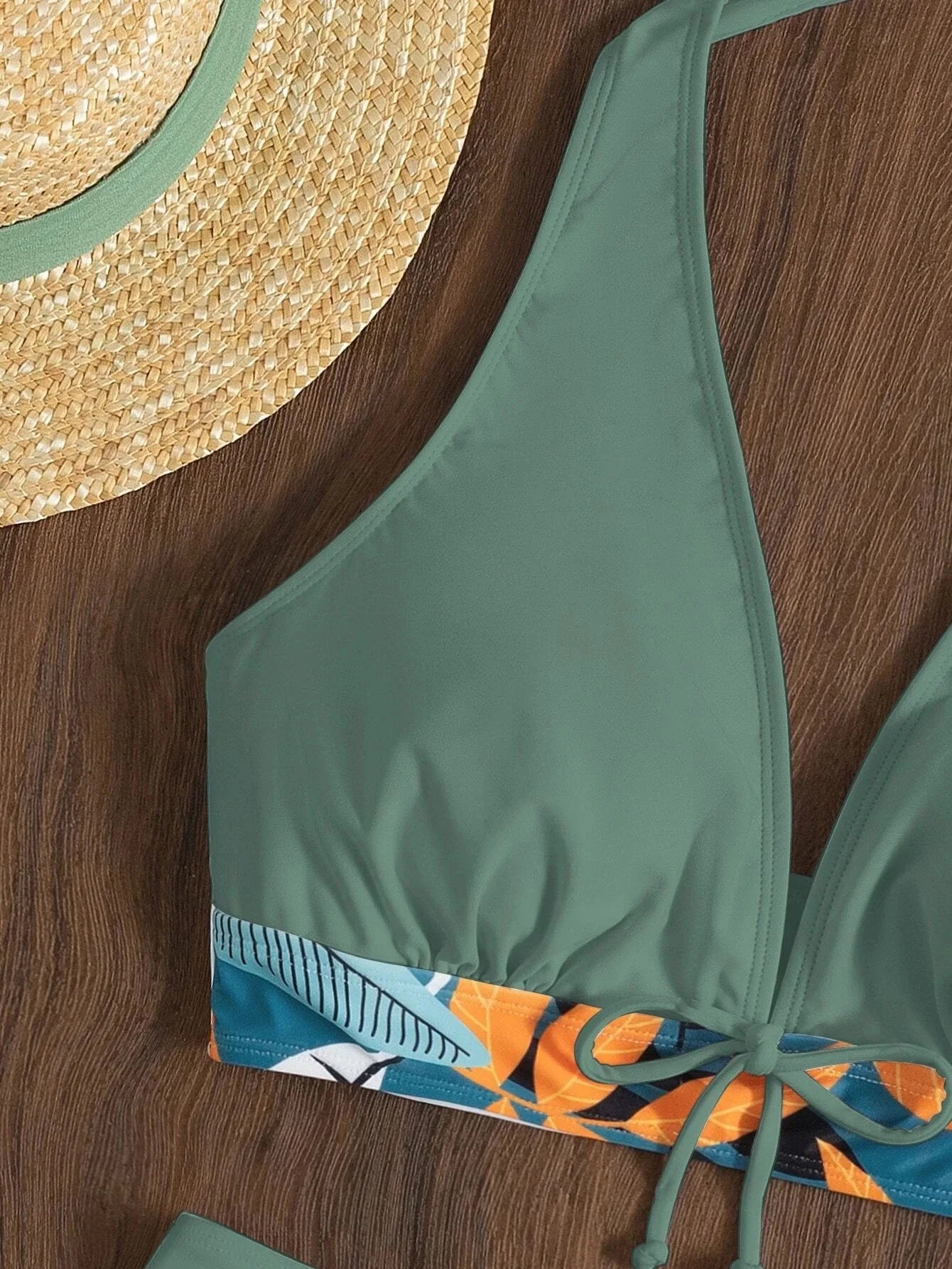 2026 Summer Women's Print Patchwork Swimsuit Sexy Deep V Neck Back Lace-up Swimwear High Waist Shorts Tankini Bathing Suit Beach
