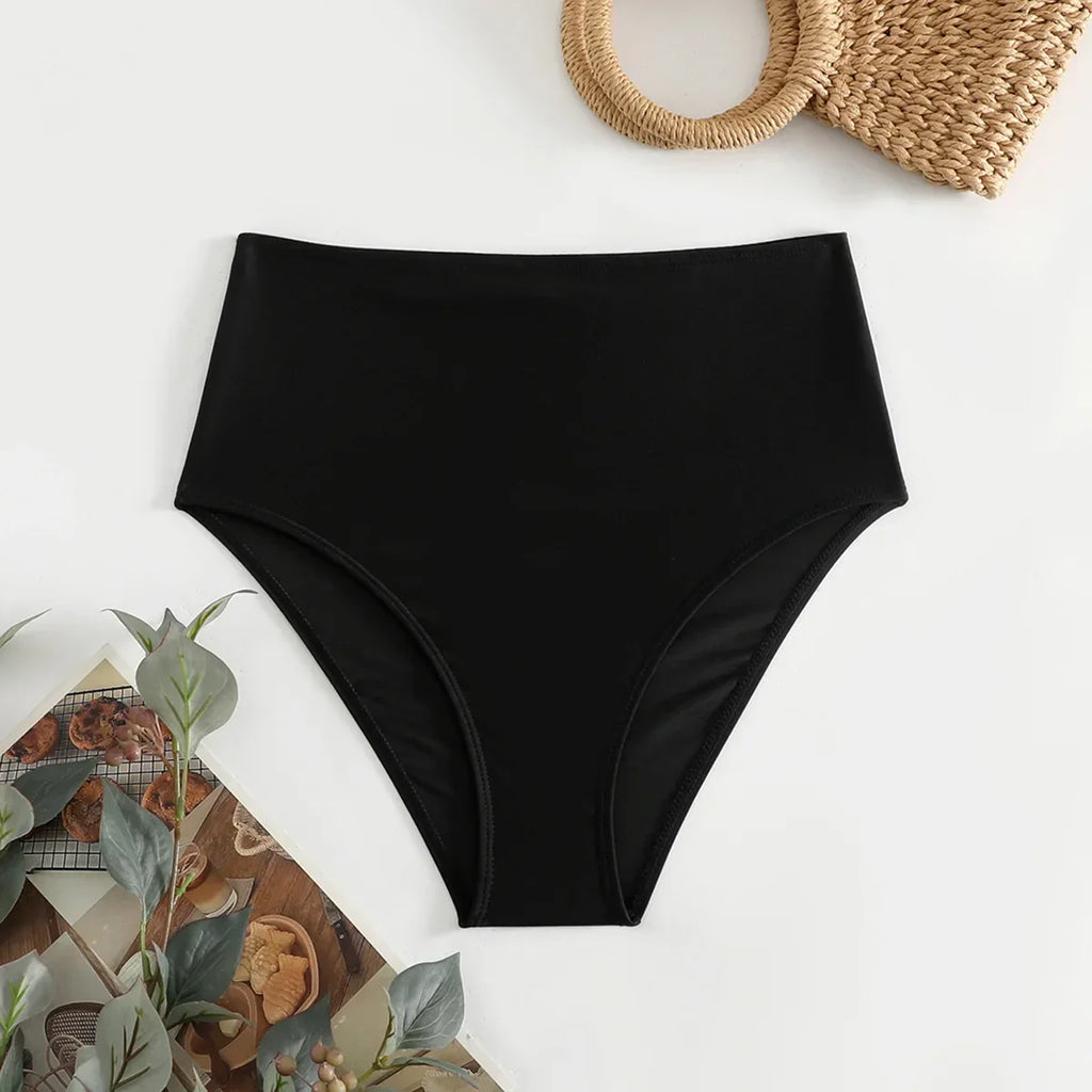2026 Summer New Women Bikini Swimming Trunks,Solid Color Black Sexy High Waist High Elasticity Bottoms,Beach Swimwear Briefs