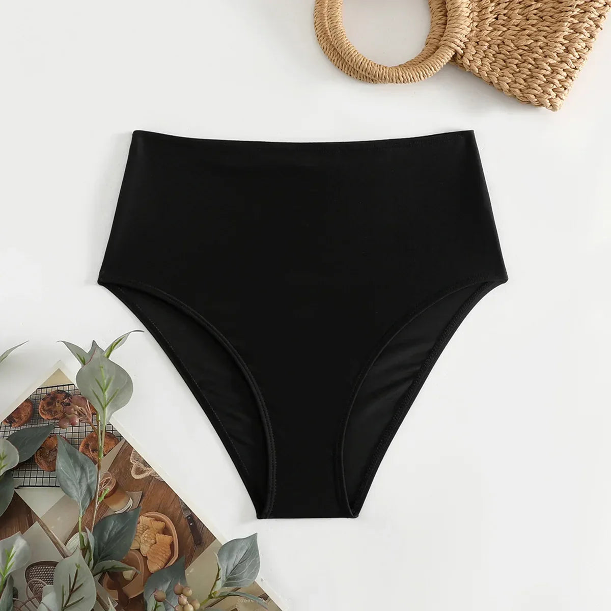 2026 Summer New Women Bikini Swimming Trunks,Solid Color Black Sexy High Waist High Elasticity Bottoms,Beach Swimwear Briefs