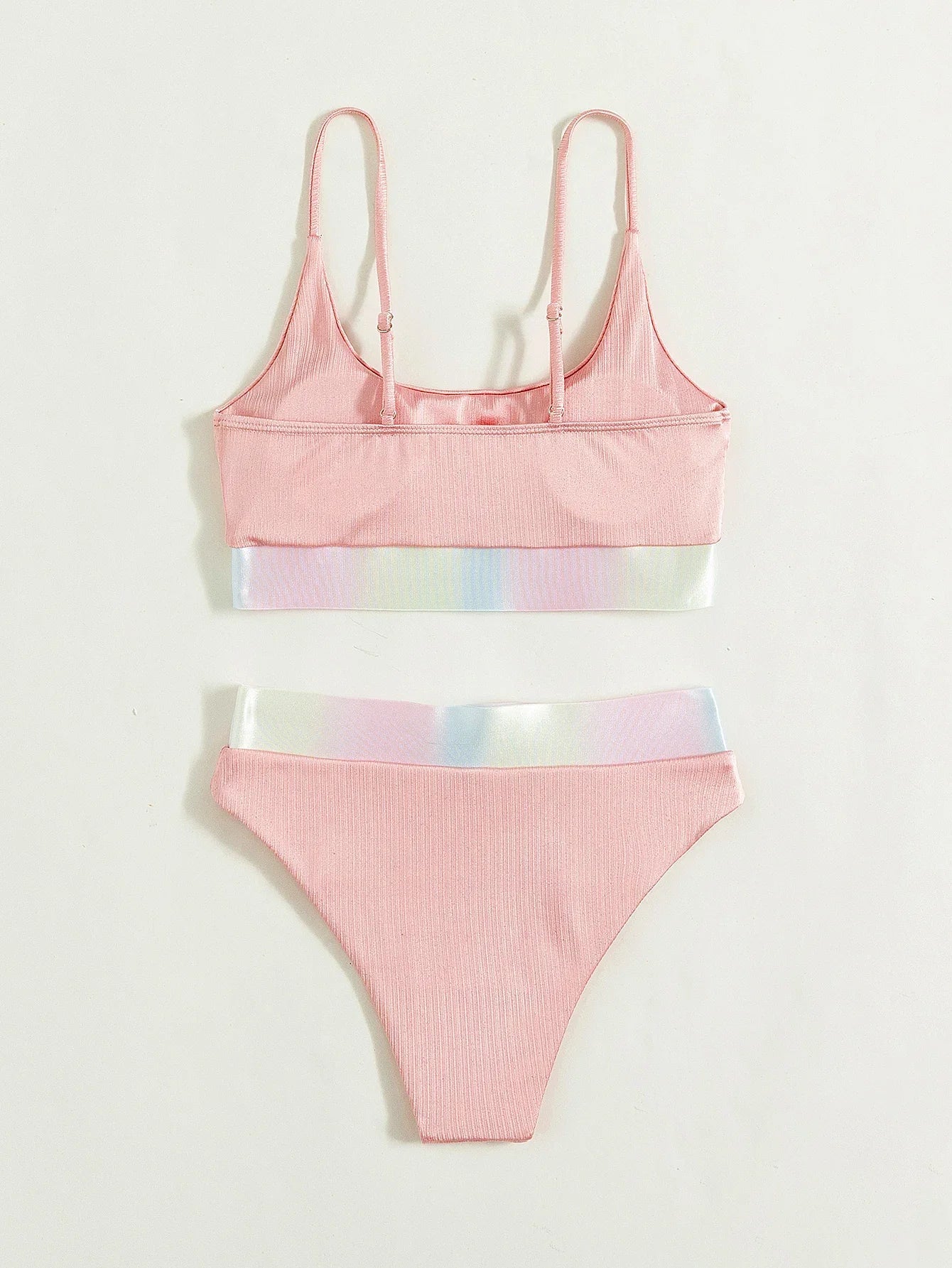Shiny Pink Contrast Bikini Set Women Halter Push Up Patchwork High Waist Swimsuit 2025 Designer Bathing Suit Two Piece Swimwear