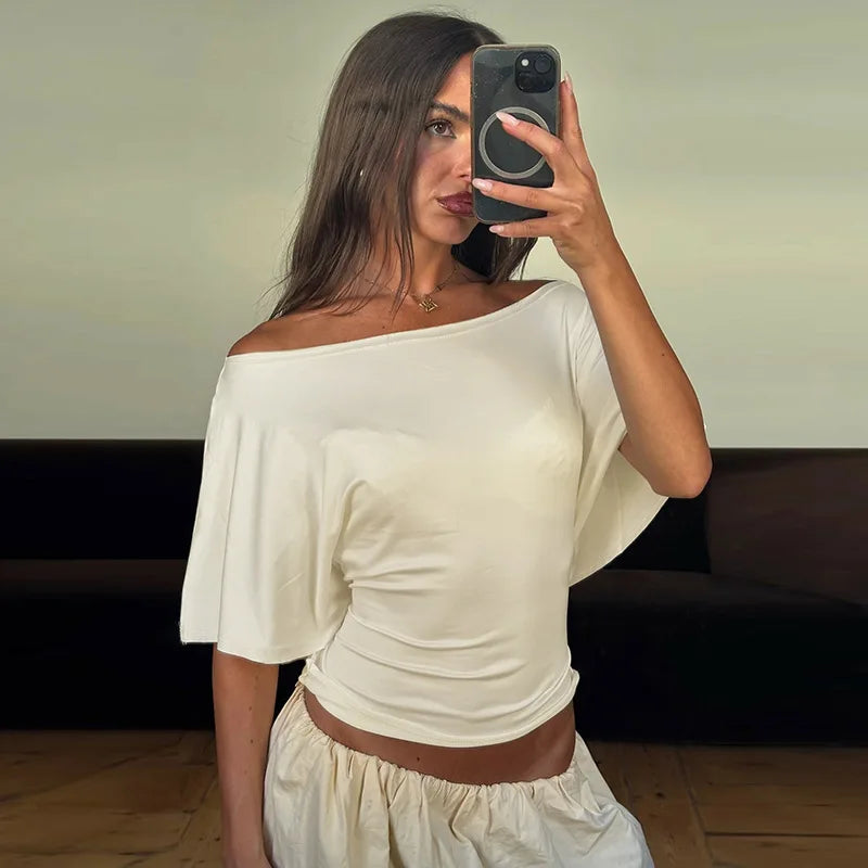 FDYOUI Sexy Short Sleeve Lace-up T-shirts Women 2026 Summer Diagonal Collar Corset Tops Streetwear Y2K Female Bandage T Shirt