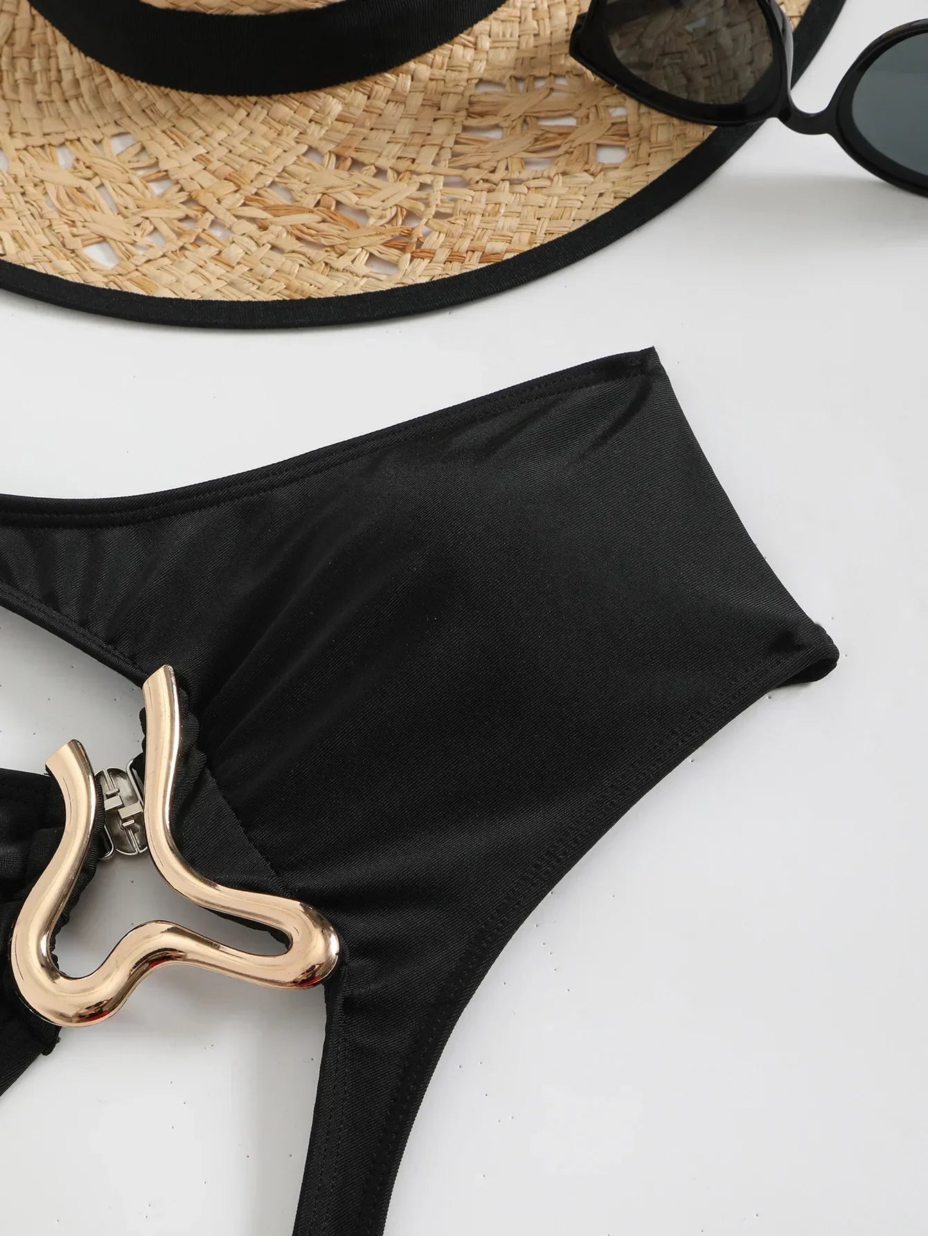 Sexy Black Hollow Out Bikini 2025 Women One Shoulder Metal Designer  Backless Thong One Piece Swimsuit Summer Bathing Suits