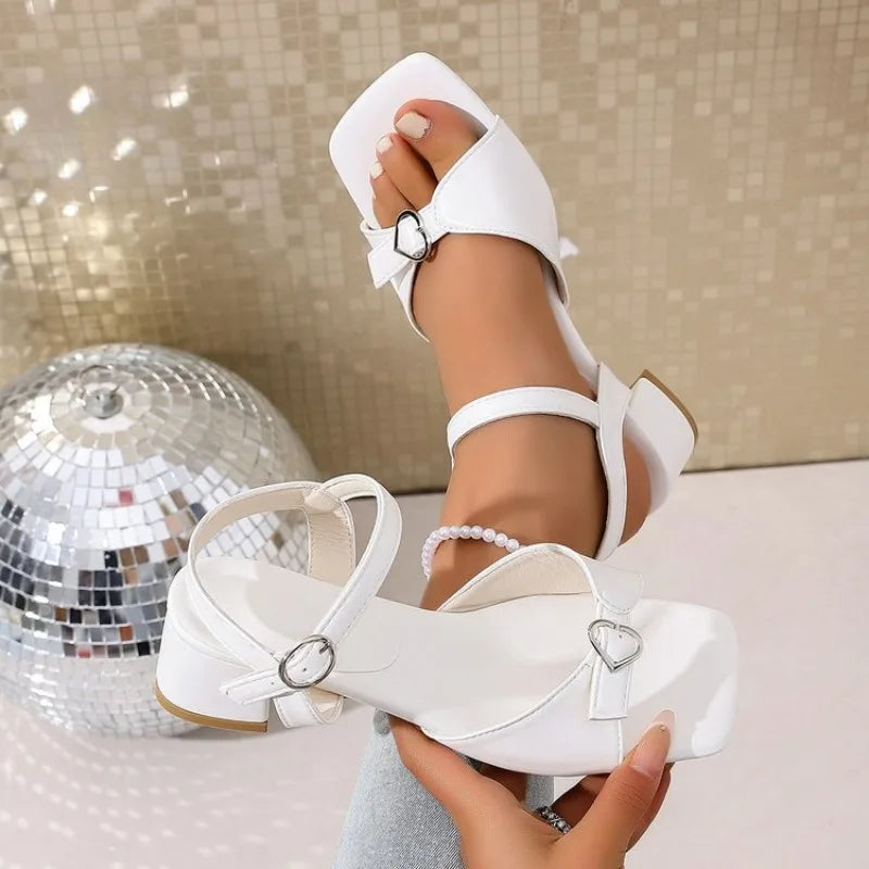 Women Sandals 2026 Buckle Strap Comfort Shoes for Women Square Toe Block Heels Sandals  Fashion Chunky Shoes Female