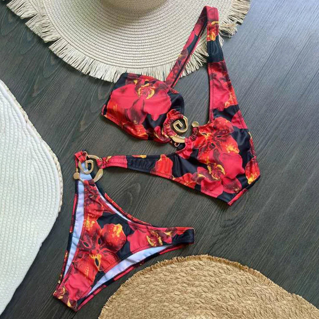 2026 Sexy Halter Swimsuit One Piece Ring Linked Monokini Swimwear Women Bathers Bathing Swimming Swim Suit Female Beachwear