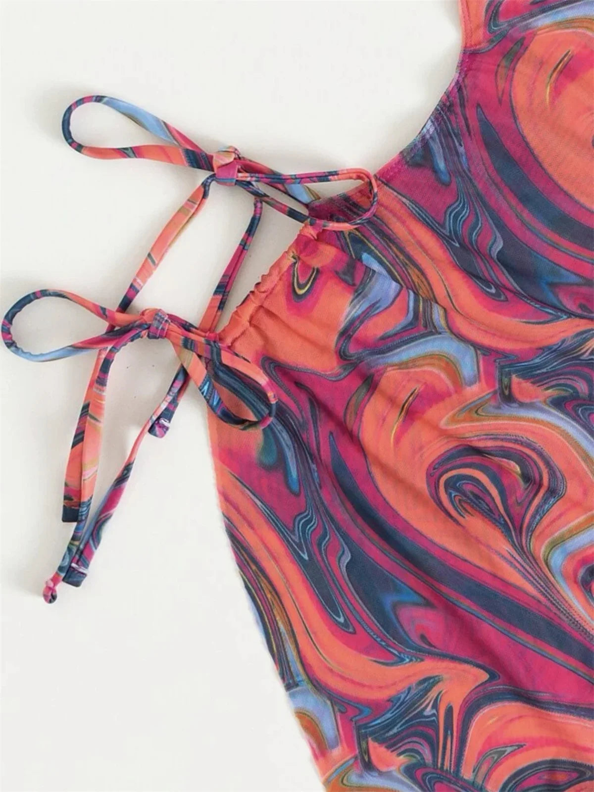 Dress Bikini 2025 Women Sexy High Neck Cut Out Mesh Cover Up Pleate Swimsuit Orange Gradient Bathing Suit Beach 3 Piece Swimwear