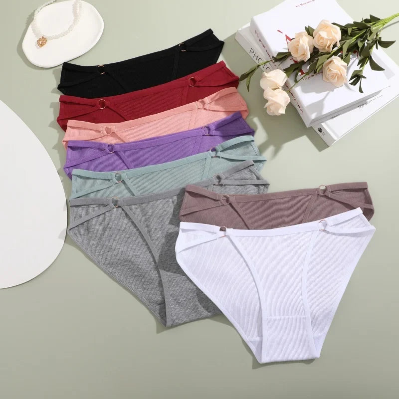 4PCS/Set Women Cotton Panties Sexy Low Waist Briefs Female Soft Breathable Underwear Button Design Fashion Comfortable Lingerie