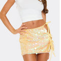 Women Mini Glitter Split Skirt Clubwear Mid Rise Sequined Bottoms Tie-Up Bodycon Sparkly Skirt Clubwear Party Night Streetwear