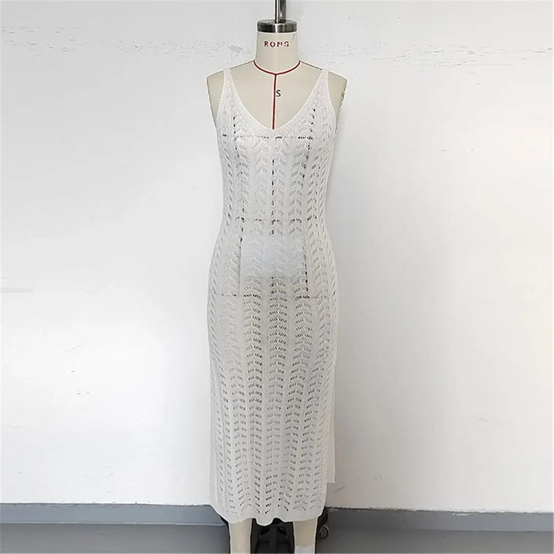 4 Color Hollow Out Sleeveless Crochet Knitted Tunic Beach Cover Up Cover-ups Beach Dress Beach Wear Beachwear Female Women K6783