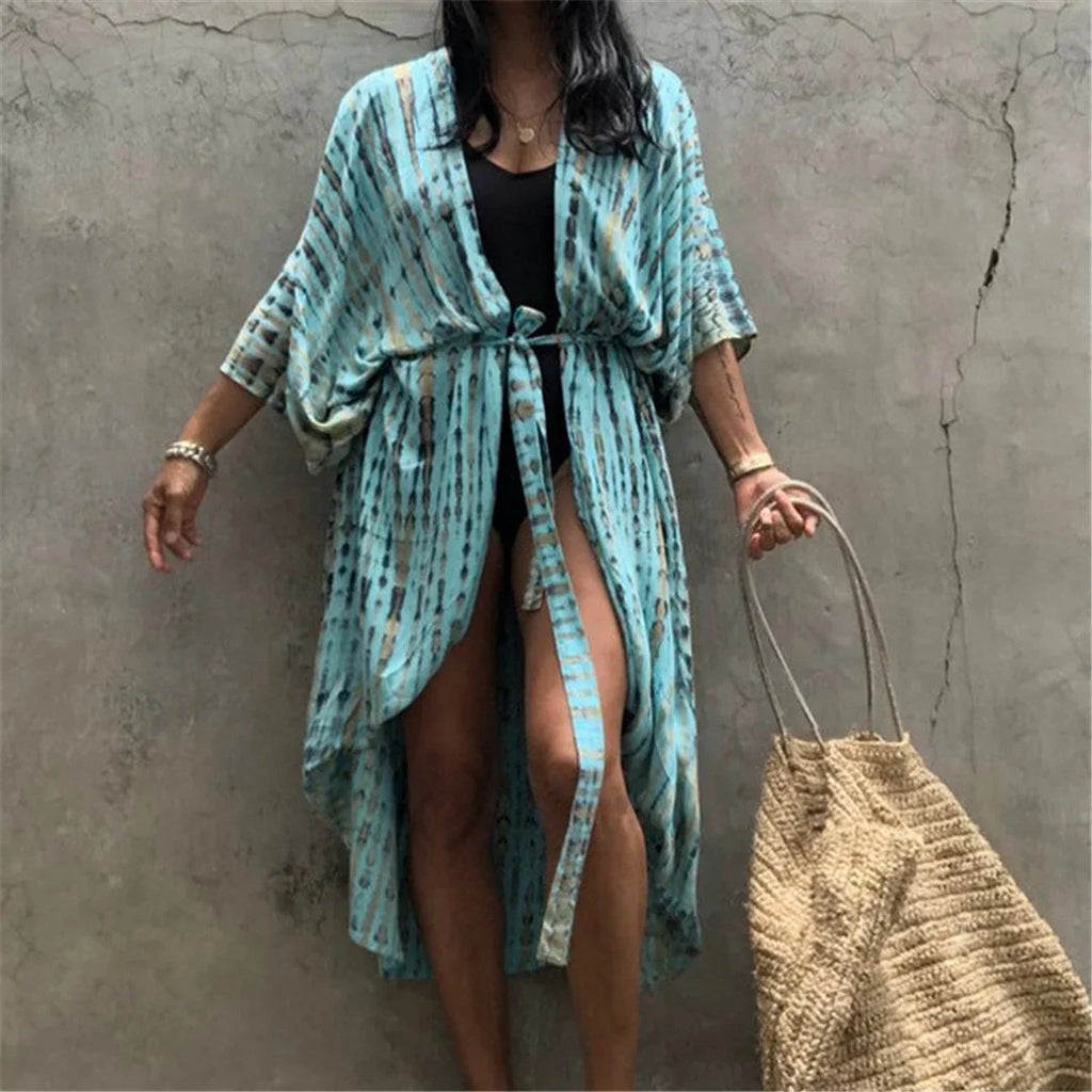 17 Colors Leopard Printed Colorful With Belt Tunic Cover-ups Beach Dress Beach Wear Beachwear Female Women Beach Cover Up V4510L
