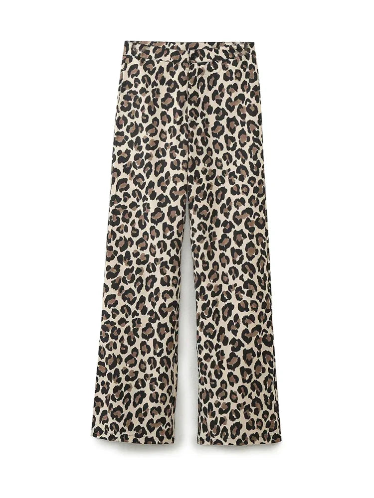 Foridol Leopard Print Wide Leg Long Pants Women Spring Summer Straight Fashion New Pants Zip Casual Female Pantalones 2025