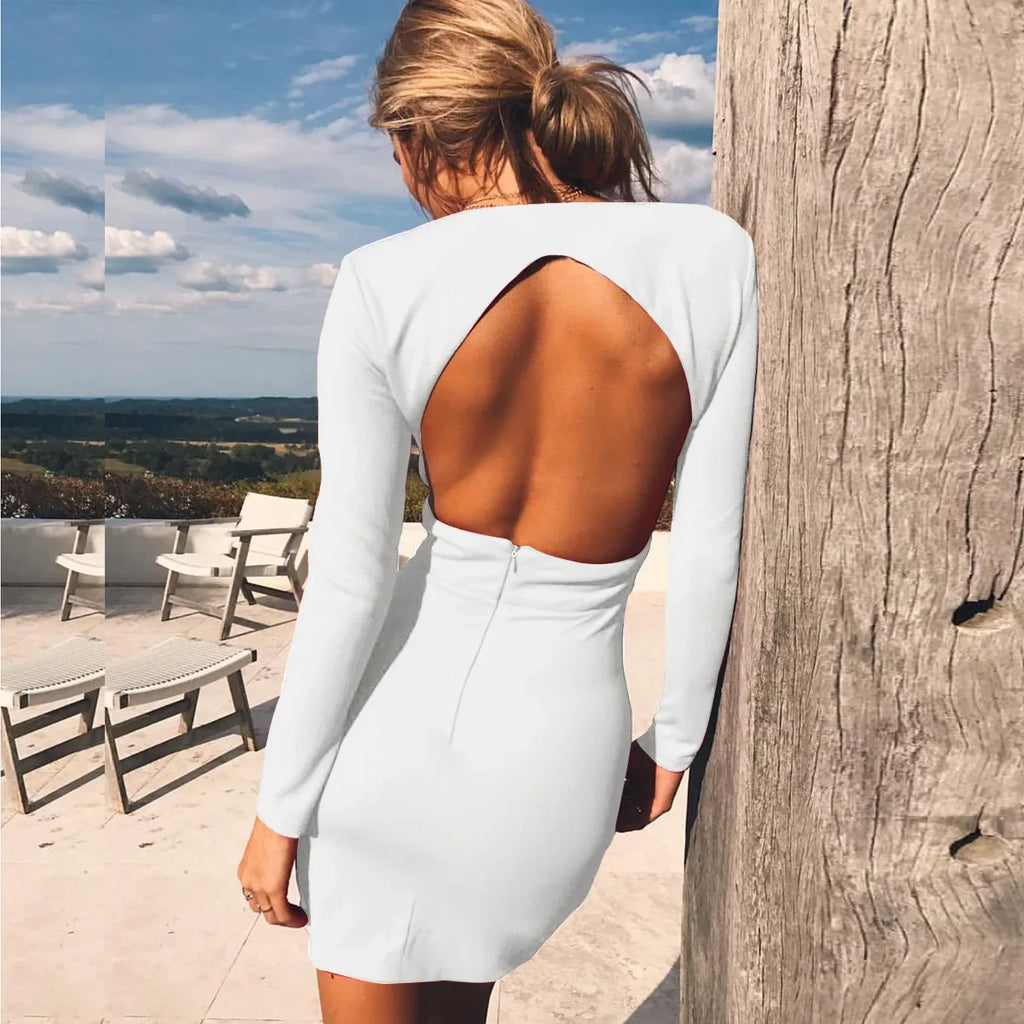 Solid Color Slim Mini Dresses Women 2024 Sexy Deep V-neck Backless Package Hip Bodycon Dress Female Fashion Party Club Vestidos
