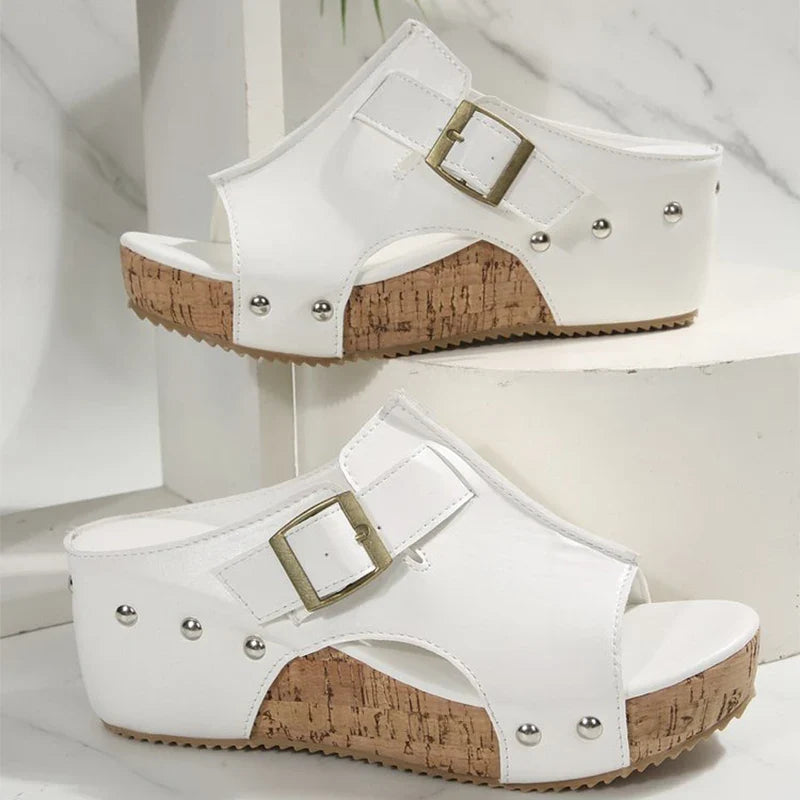 outdoor adjustable strap platform sandals women summer rivet solid wedges women'sandals slip-on walking sandles woman