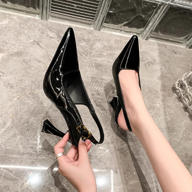 2026 Pointed Sandalias De Mujer Shallow Comfortable Patent Leather Fashion Shoes Woman French Sexy High Heels Designer Footwear