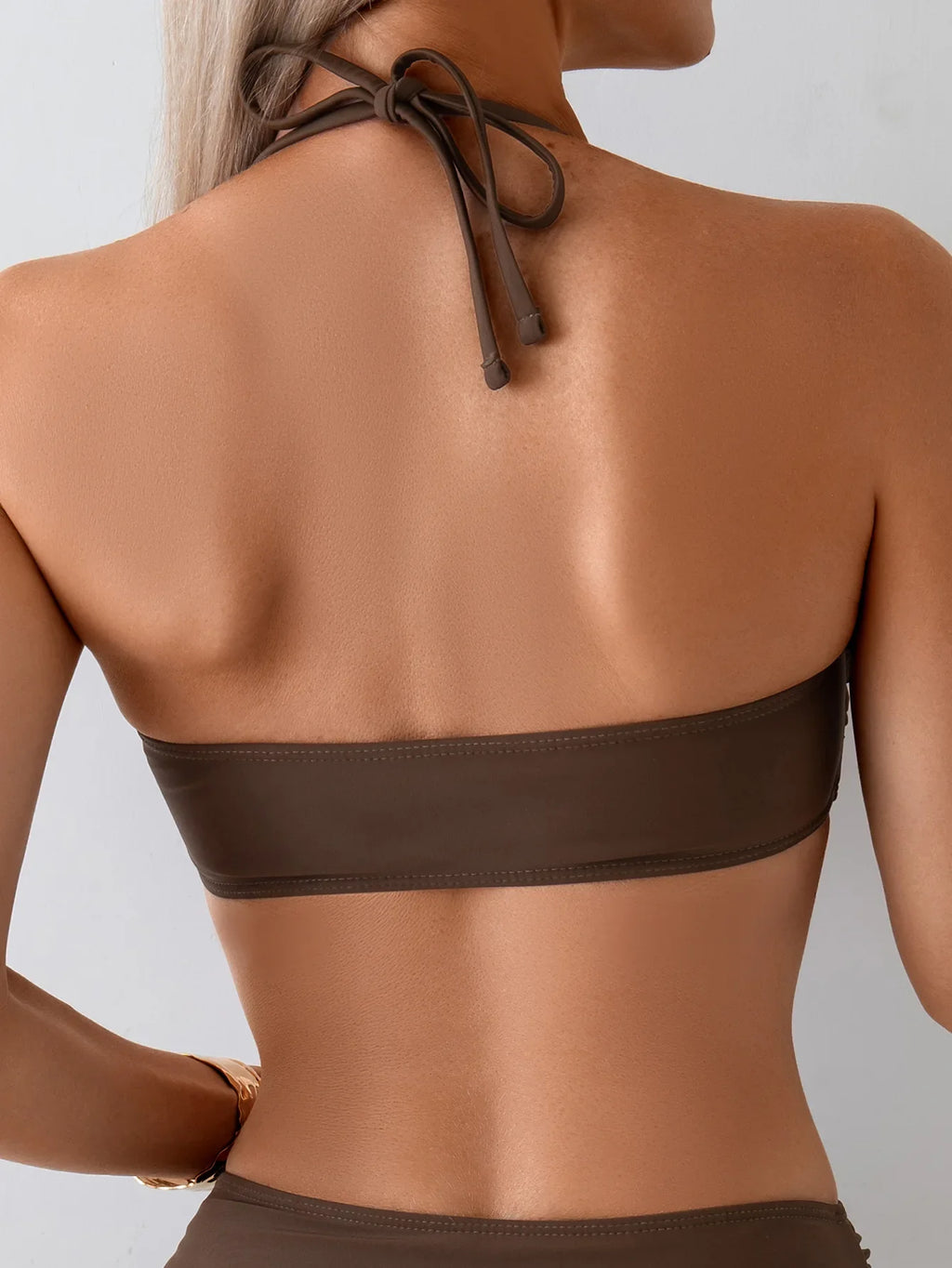 Sexy Coffee Black Swimwear Women 2026 Bandeau V Wire Pleate Push Up High Waist Swimsuit Beach Bathing Suit Vacation Bikini