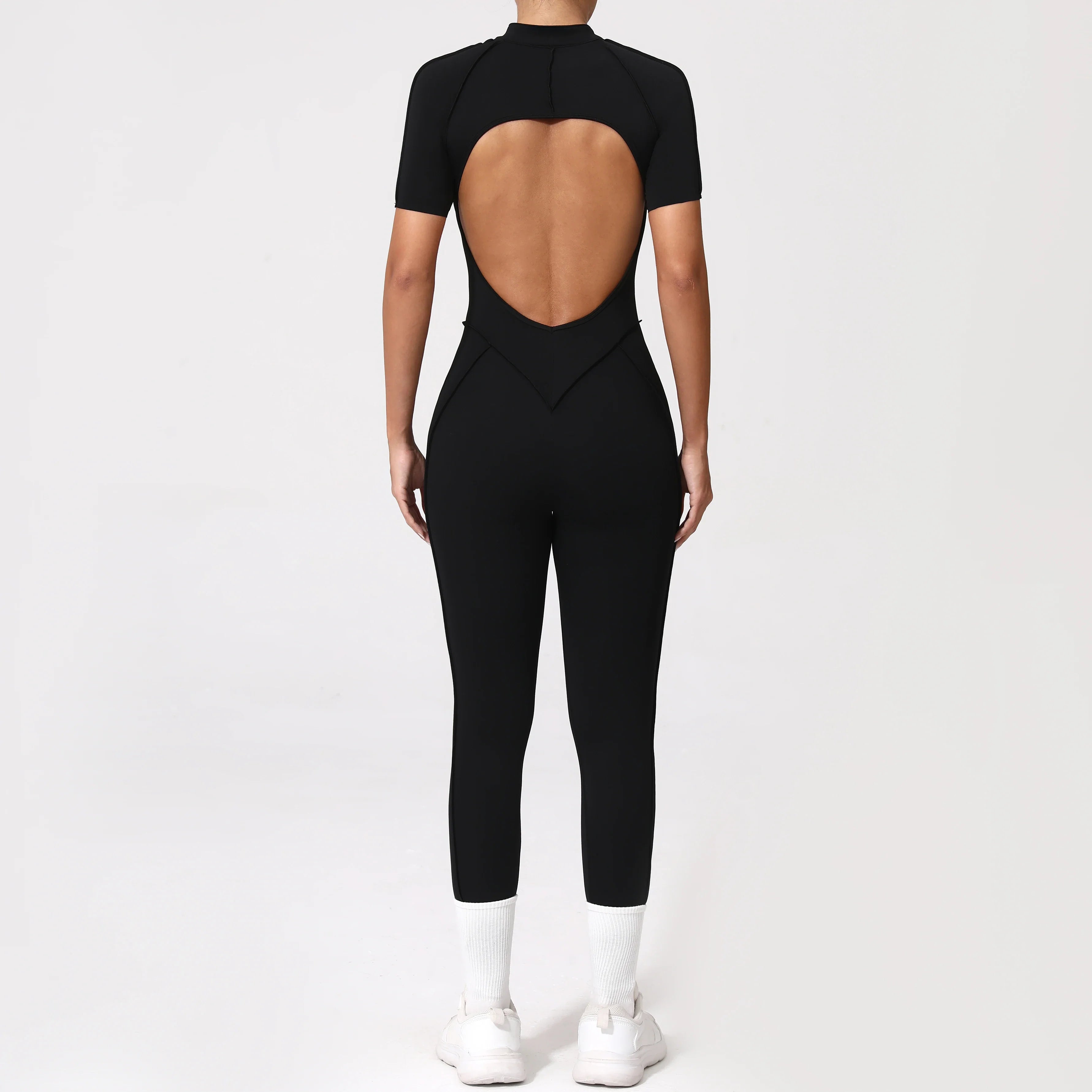 With Zipper Hollow Back Yoga Jumpsuit Sportswear Women Gym Clothes Running Fitness Yoga Backless Bodysuit