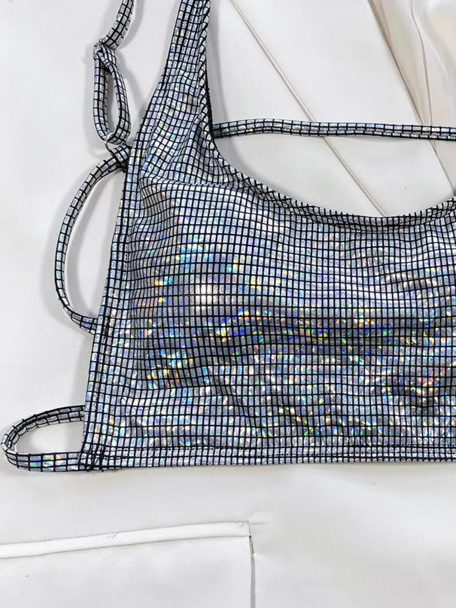 2025 Shiny Sequins Thong Bikini Women Swimsuit Female Swimwear Two-piece Bikini Set High Cut Bather Bathing Suit Swim Beachwear