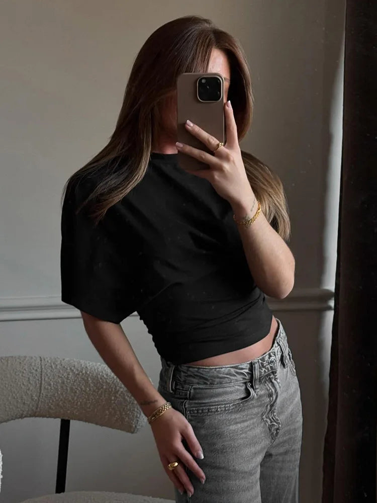 Fashion Casual Solid Gray Cropped T-shirt 2026 Woman Clothes O-neck Corset Tops Streetwear Girls Summer Autumn Short Tee Shirts
