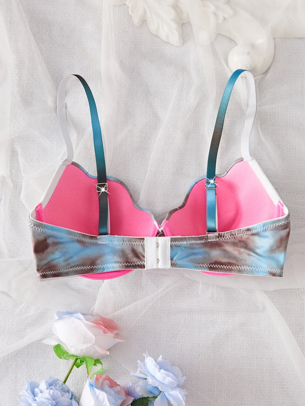 Women's Pastel Gradient Push up Bra Vertical Rib Shell Thin Cup Sexy Bra Comfort Underwire Lingerie Top