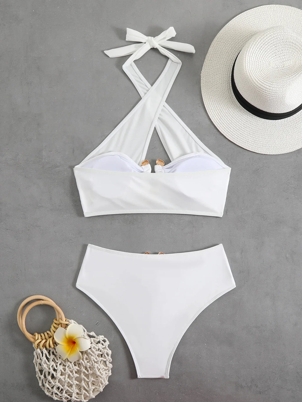 Halter Cut Out High Waist Bikini Female Swimsuit Women Bandeau Swimwear Two-pieces Bikini set Bather Bathing Suit Swim Beachwear