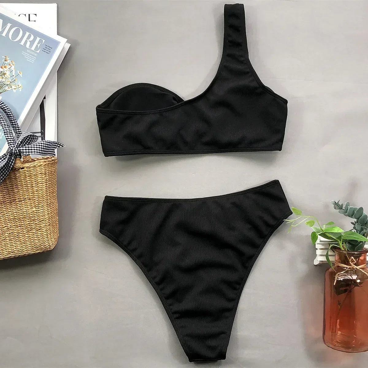 2026 Sexy Bikini Black Swimwear Swimsuit Women One-shoulder Bikinis Set Bathing Suit Beach Bikini Female Push Up Banadores Mujer