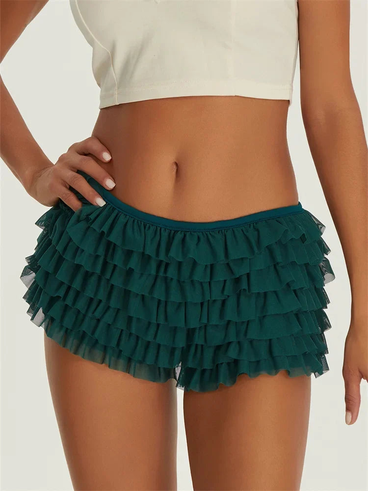 Women's Shorts Solid Color Chiffon Ruffle Layered Short Pants Elastic Waist Casual Bloomers Sexy Hot Shorts Loungewear
