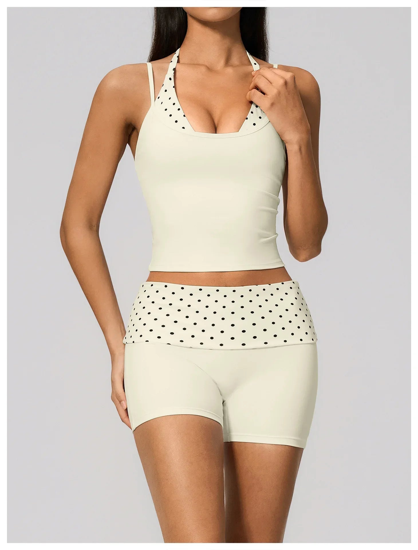 Summer Striped Polka Dot Contrast High Waist Yoga Shorts Hip Lifting Sports Tights Outdoor Workout Fitness Gym Running Pants