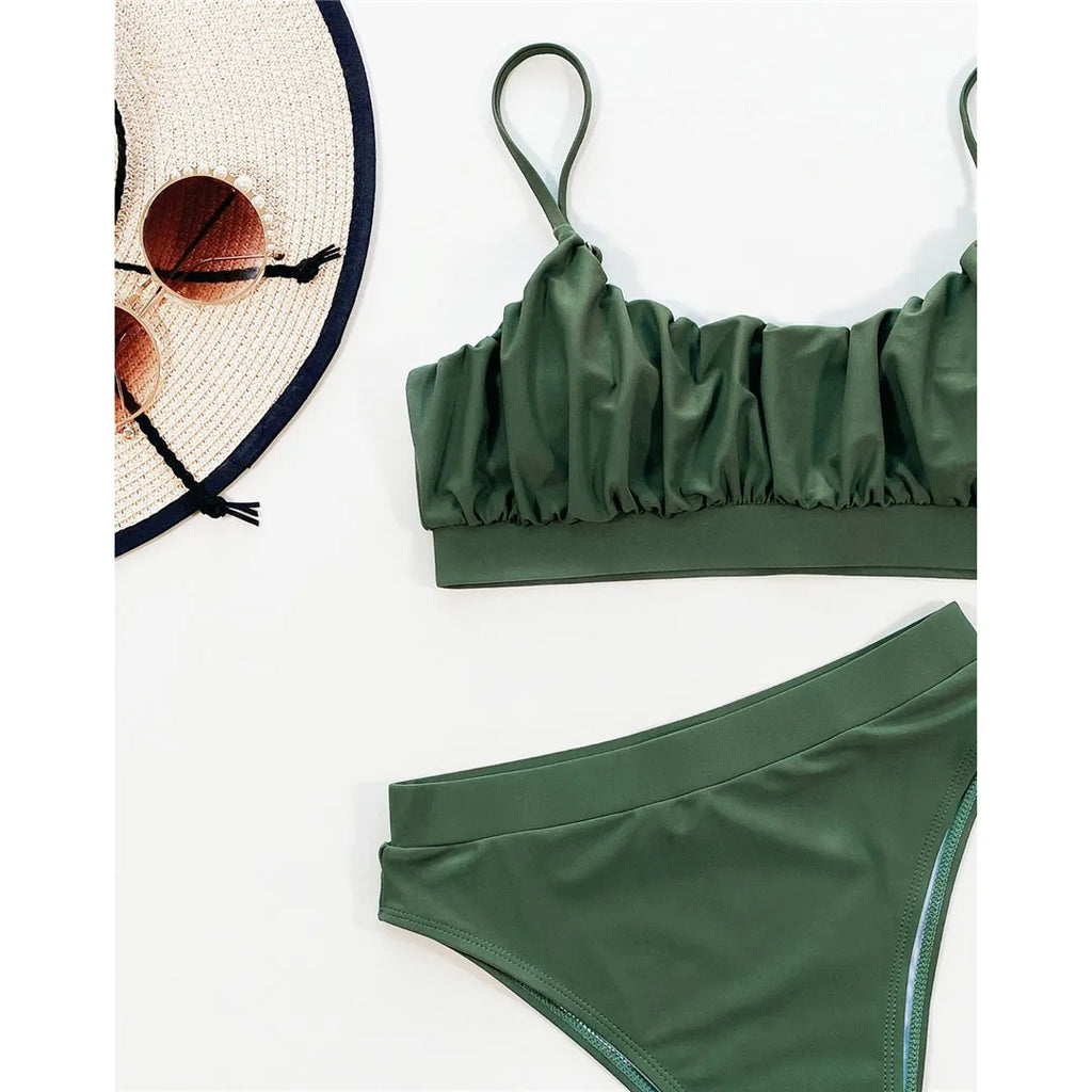 New Sexy Wrinkled Padded Female Swimsuit High Waist Bikini Women Swimwear Two-pieces Bikini Set Bather Bathing Suit Swim V3191