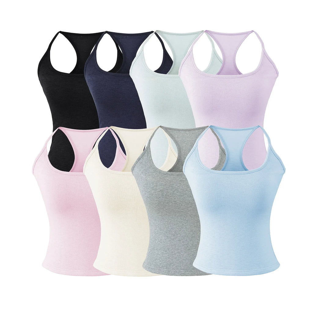 Early Spring New Style Hot Girl Pure Desire Sexy U-Neck Chest Pad Elastic Base Tank Solid Color Backless Sleeveless Top 6JYN
