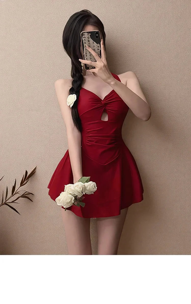 Swimsuit one-piece slimming and conservative skirt for girls, soaking in hot springs for vacation, swimsuit for women, summer