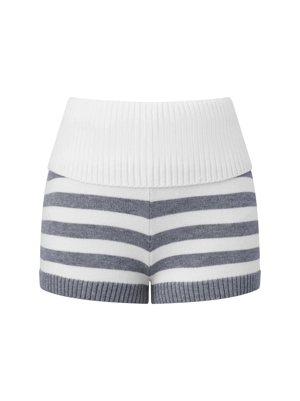 Women Spring Summer Striped Knit Shorts Slim Fold Over Low Rise Mini Shorts for Daily Office Party Club