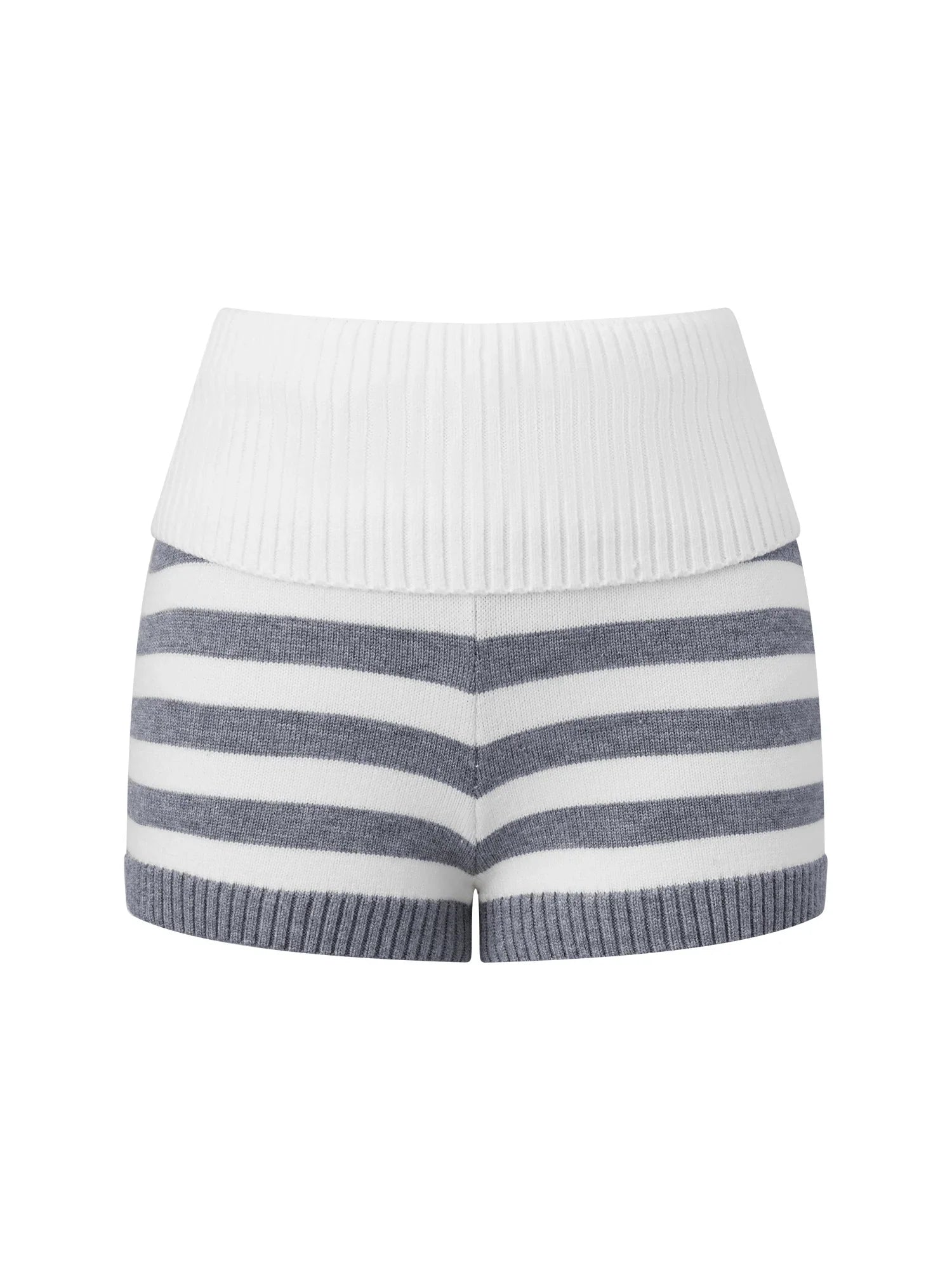 Women Spring Summer Striped Knit Shorts Slim Fold Over Low Rise Mini Shorts for Daily Office Party Club