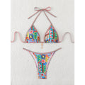 Sexy Tropical Print Bikini Set 2025 Women Halter Push Up Bra Thong Swimsuit Summer Holiday Bathing Suit Micro Swimwear Biquini