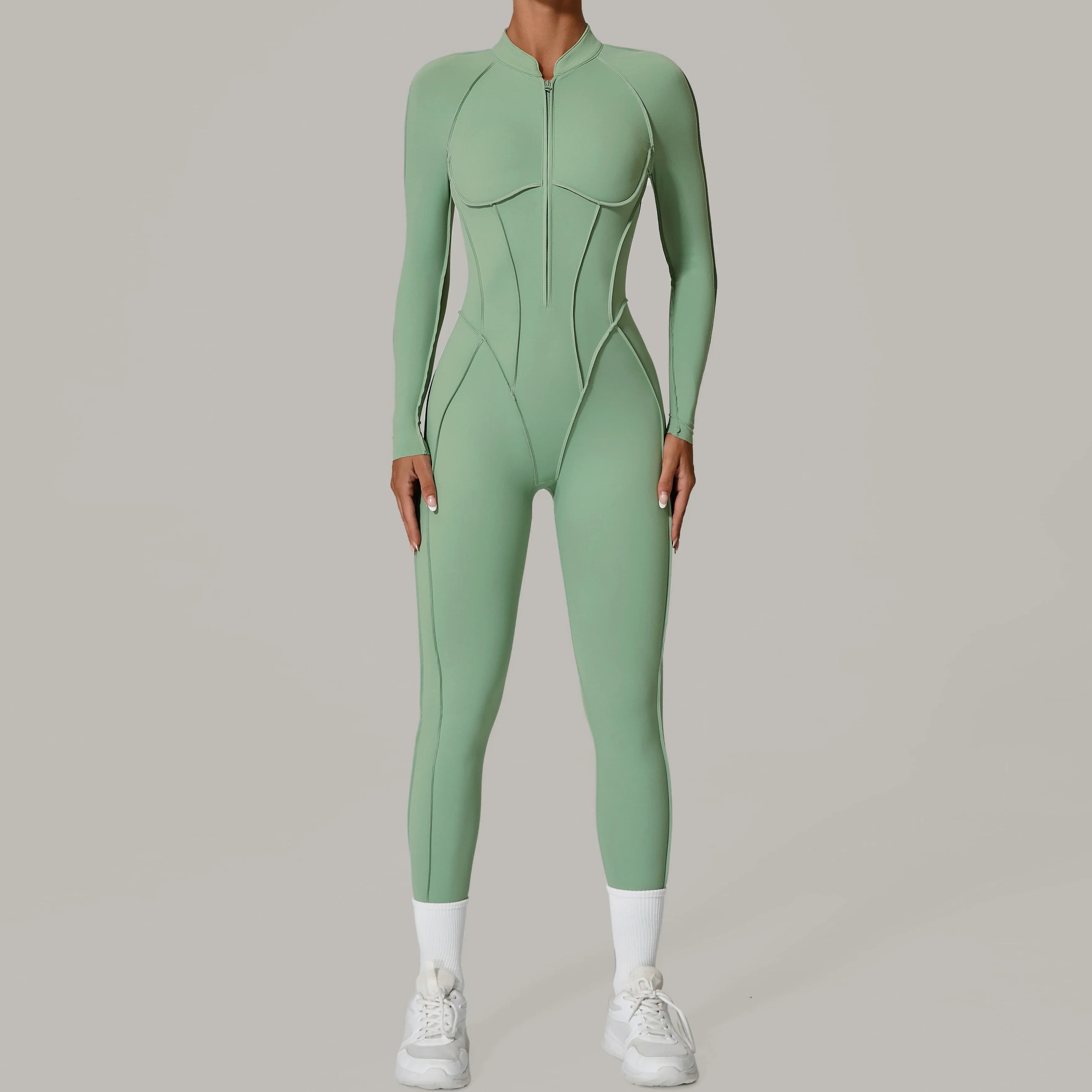 Padded Women Long Sleeve Sport Yoga Jumpsuit Workout Clothes for Women Sportwear Backless Zipper Fitness Gym Outfit