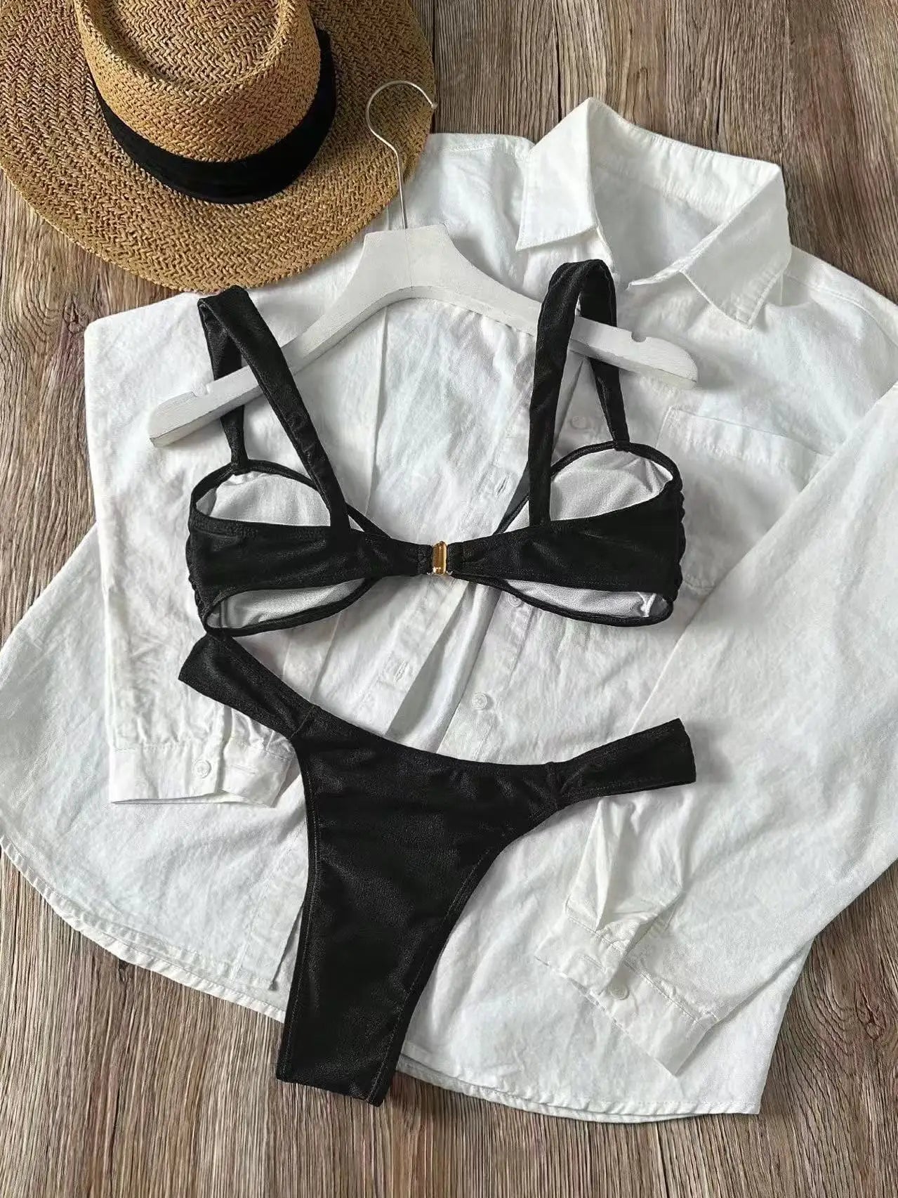 Sexy Metal Shell Ornament Bikini Set 2026 Women Hot Pink Pleate Push Up Bra Thong Swimsuit Summer Bathing Suit Micro Swimwear