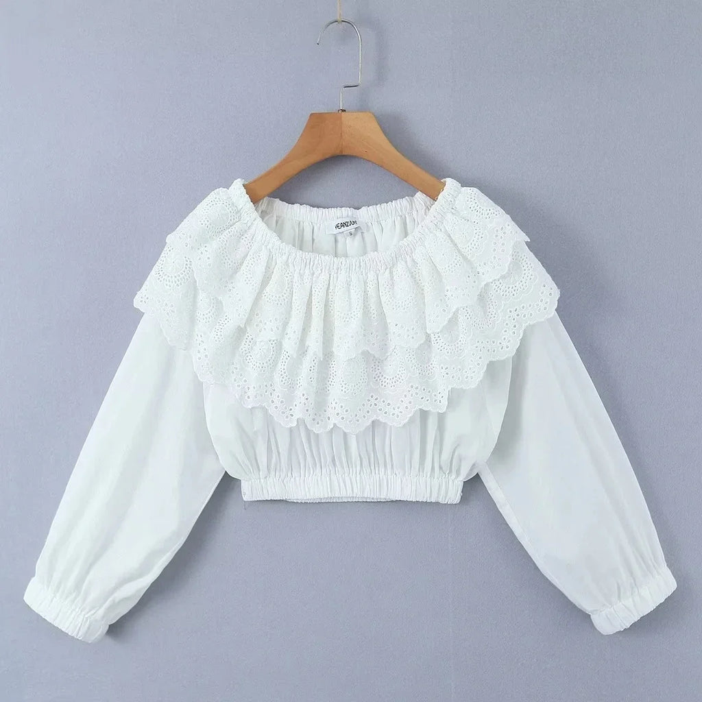 Foridol Summer Off Shoulder White Lace Skirt Set Dress Women Outfits Ruffles Tiered Mini Flower Embriodery Two Pieces Beach Suit